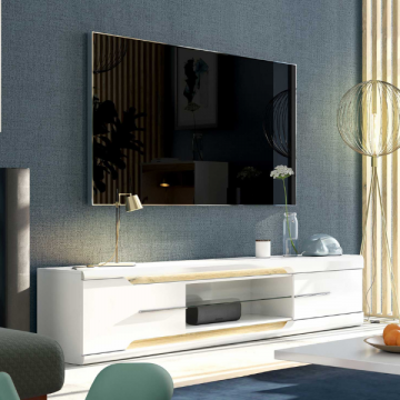 Tv-meubel Danae met opbergruimte - hoogglans wit/eikdecor