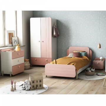 Kinderkamer Janne: bed 90x200cm, nachtkastje, commode, kleerkast - roze/wit