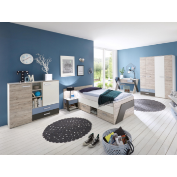 Kinderkamer Nano: bed 90x200cm, nachtkastje, commode, bureau, kleerkast 
