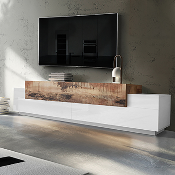 tv-meubel Porro | 240 x 45 x 51,5 cm | High Gloss White & Maple Pereira-design