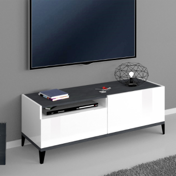Tv-meubel Dawn 120 cm-hoogglans wit/leisteen