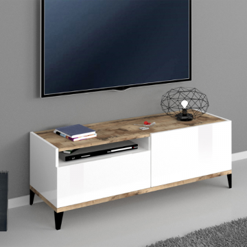 Tv-meubel Dawn 120 cm-hoogglans wit/esdoorn