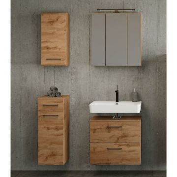 Badkamerset Manchester | Wastafelkast, spiegelkast, hangkast, bijzetkast | Wotan Oak-design