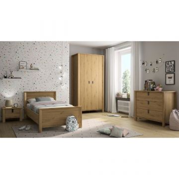 Kinder- en tienerkamerset Lugano | Eenpersoonsbed, nachtkastje, kledingkast, commode | Artisan Oak-design
