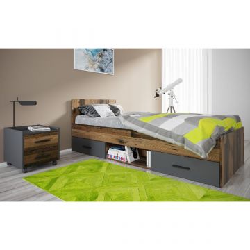 Tienerkamerset Ramos | Eenpersoonsbed met laden, nachtkastje | Kastamonu-design