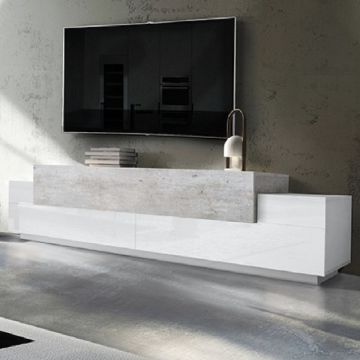 tv-meubel Porro | 240 x 45 x 51,5 cm | High Gloss White & Concrete-design