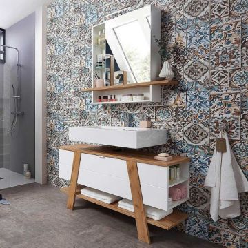 Badkamerset Nove Mila | Wastafelkast en spiegelkast met verlichting | Navarra Oak