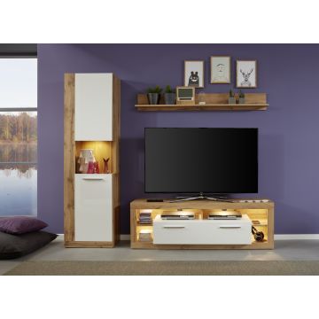Woonkamerset Rock | tv-meubel, vitrinekast en plank | Wotan Oak White-decor