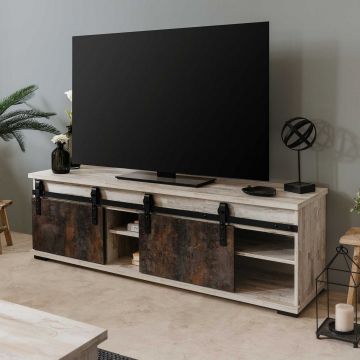 Tv-meubel Servas 160cm 2 schuifdeuren - grijs/bruin 
