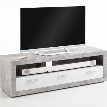 Tv-meubel Turbo 152cm met 3 laden - beton/hoogglans wit