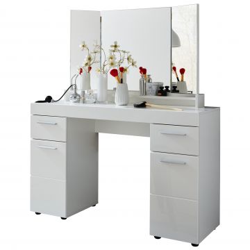 Bureau- en Kaptafel Amanda met Spiegel | 120 x 41 x 141 cm | Melaminegecoat | High Glossy White