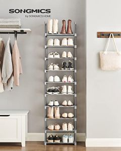 Metalen schoenenrek met 10 niveaus, aanpasbaar ontwerp, ruimtebesparend, grijs