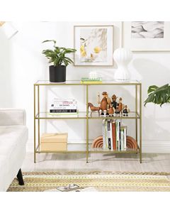 Moderne Console Tafel, 3-etage gehard glas Sofa Tafel met metalen frame voor hal woonkamer slaapkamer, gouden kleur
