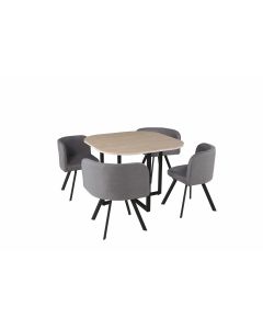 Tafelset Biaritz, 4 stoelen - houtdecor/grijs