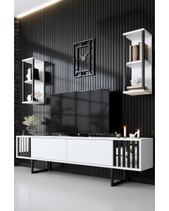 Modern TV-meubel | Woody Mode | 100% Melamine | Metalen Poten | Wit Zwart